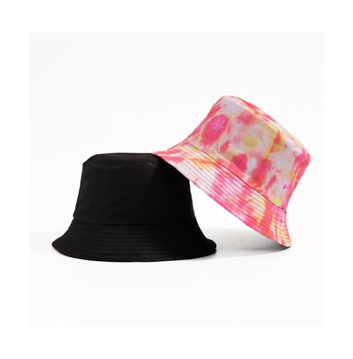 Unisex Reversible Tie Dye Solid Bucket Hat -tie dye pink yellow