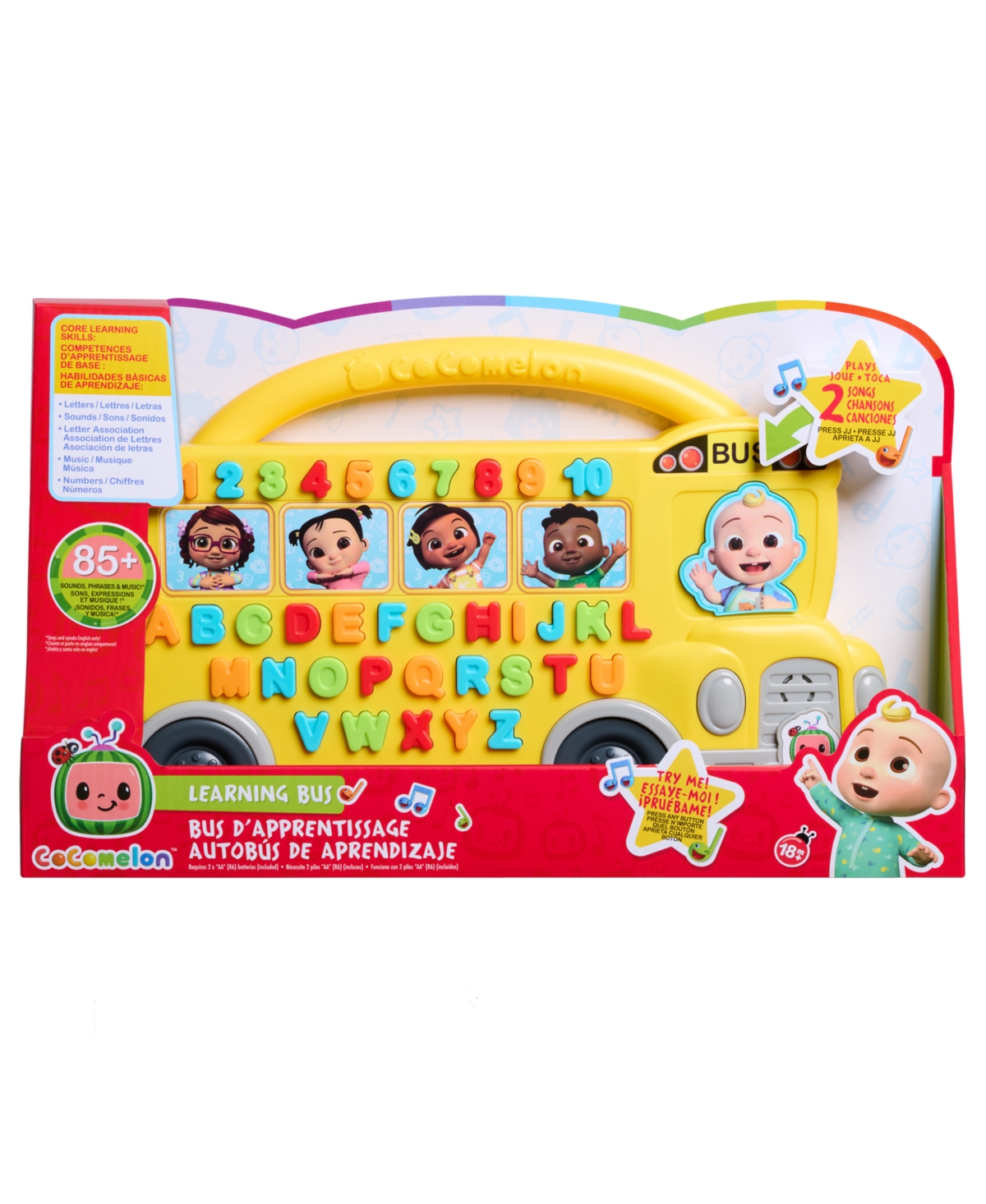Cocomelon Kids' Learning Bus, Over 85 Learning Phrases, Counting, Alphabet, Music, Sounds, Yellow In No Color