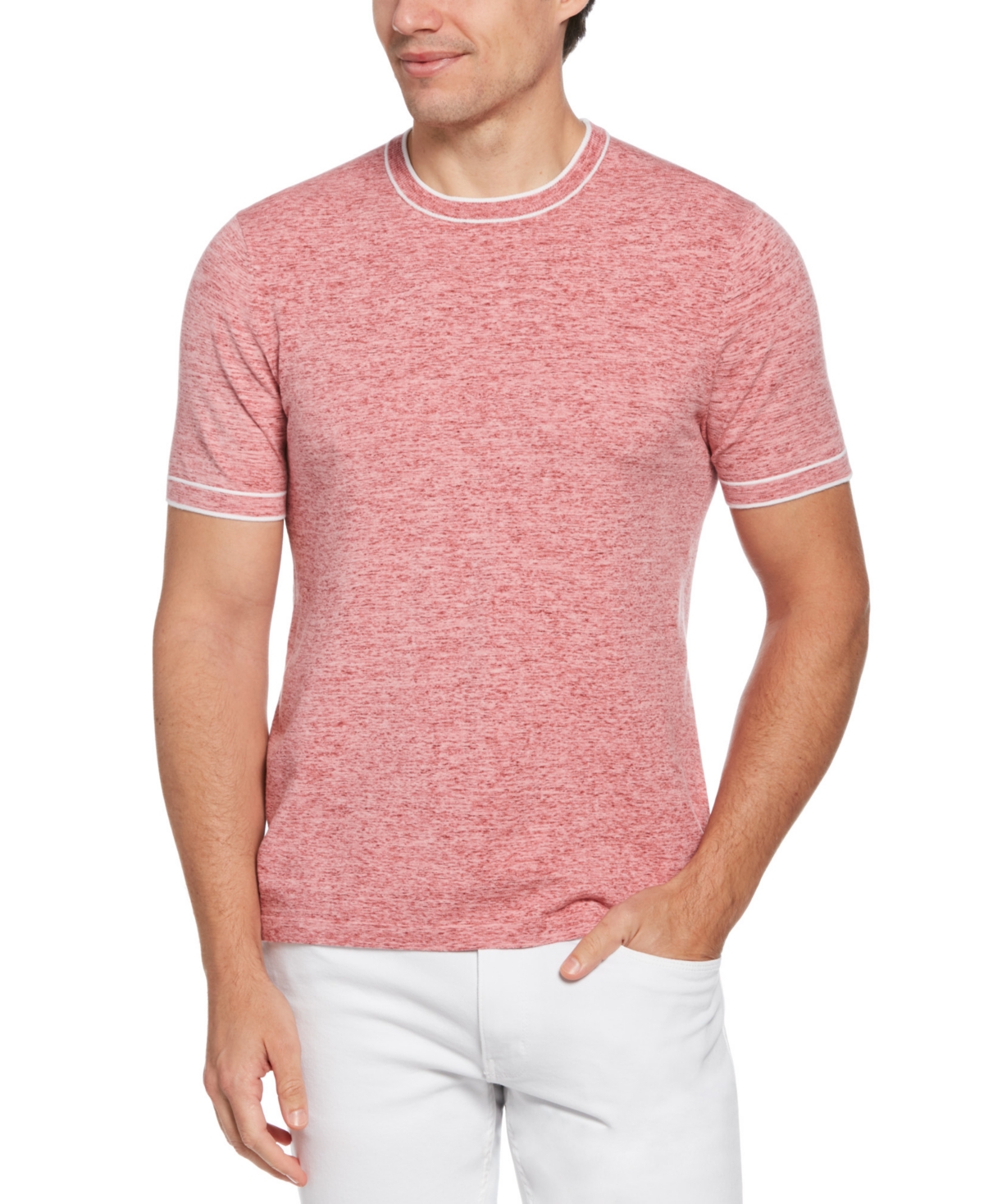 Perry Ellis Men's Space-dyed Short Sleeve Crewneck T-shirt In Wild Rose
