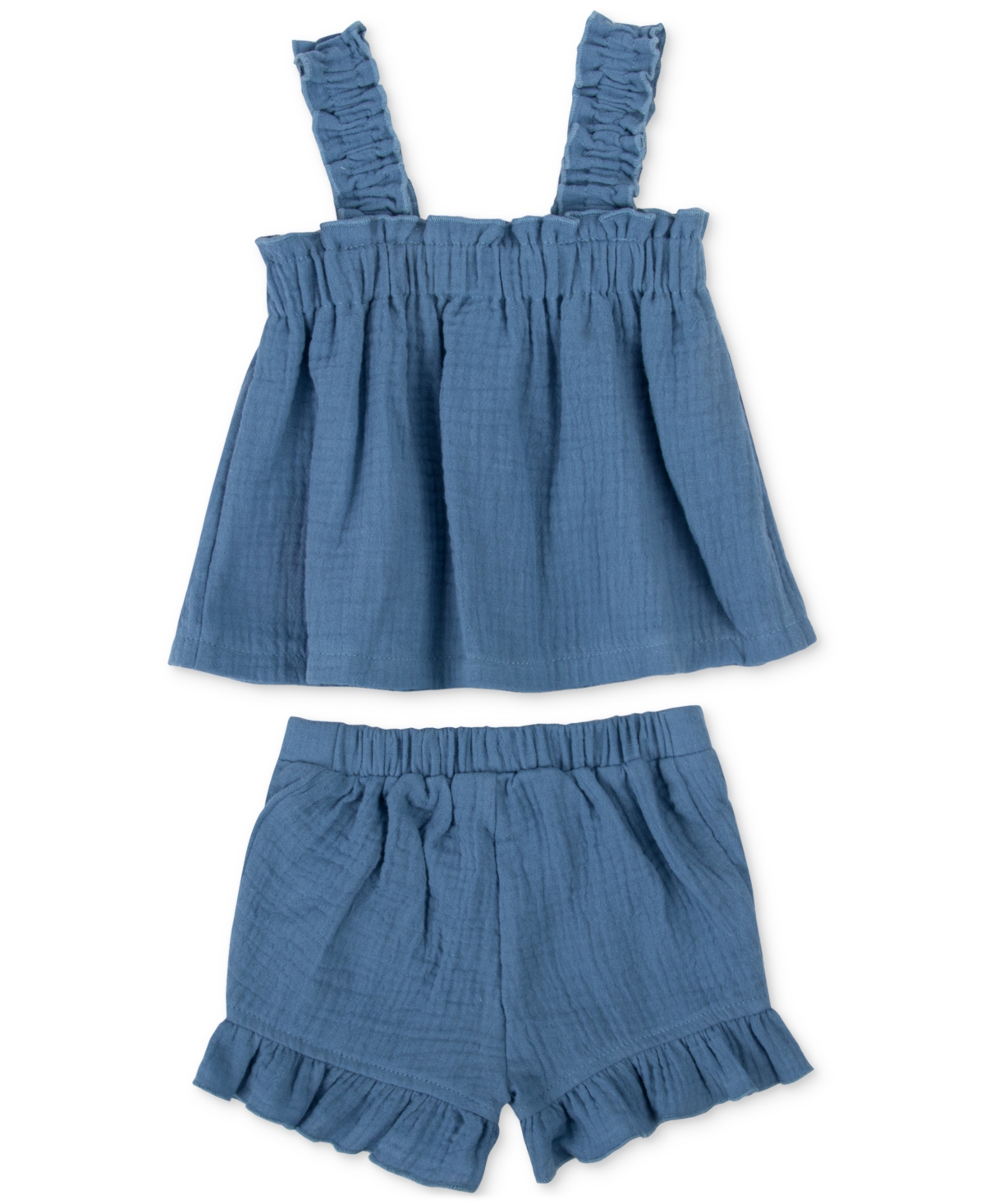 Shop Baby Essentials Baby Girls Cotton Chambray Top And Shorts, 2 Piece Set In Navy