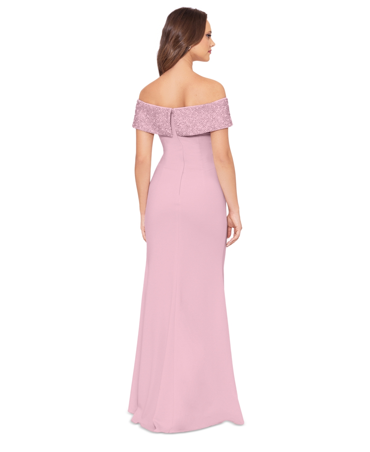 Shop Betsy & Adam Petite Beaded Off-the-shoulder Gown In Rose