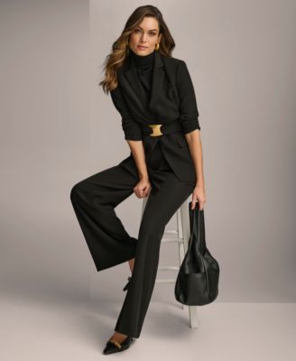 Shop Donna Karan Womens Belted Blazer Pleat Front Wide Leg Pants In Black