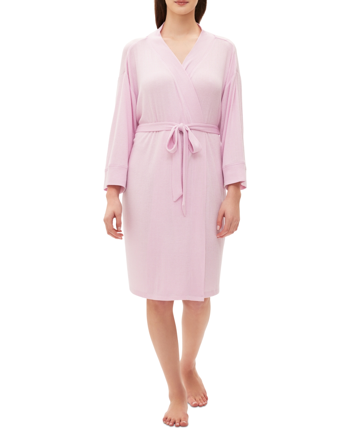 Shop Gap Body Women's Long-sleeve Ribbed Belted Robe In Butterfly Pink