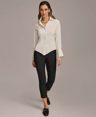 Petite Button Front Point Hem Top