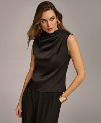 Women's Draped High Neck Sleeveless Top, Regular & Petite Sizes