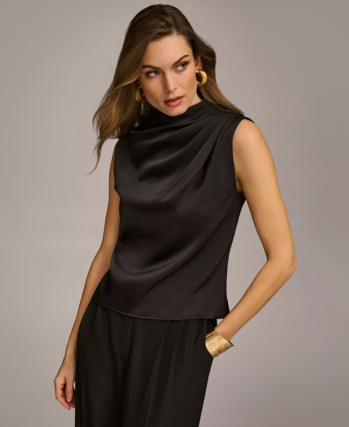 Women's Draped High Neck Sleeveless Top, Regular & Petite Sizes - thumbnail 8