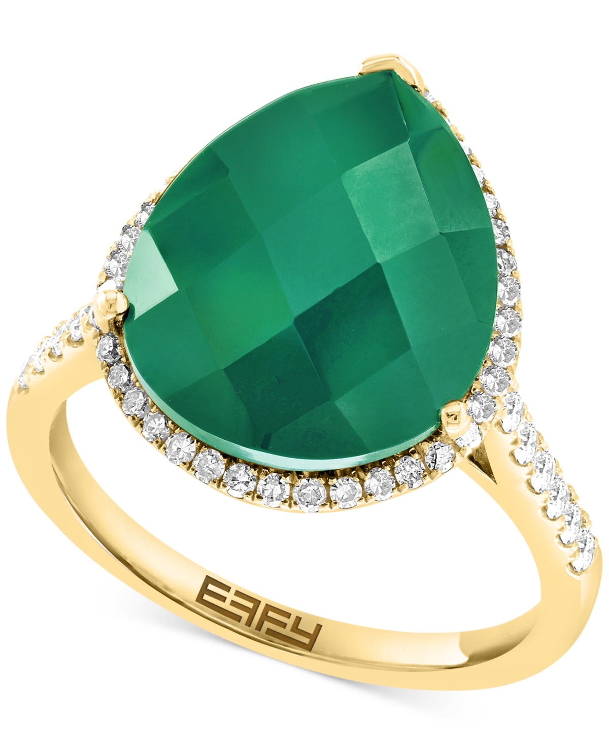 Shop Effy Collection Effy Green Onyx (7-5/8 Ct. T.w.) & Diamond (3/8 Ct. T.w.) Pear Halo Ring In 14k Gold