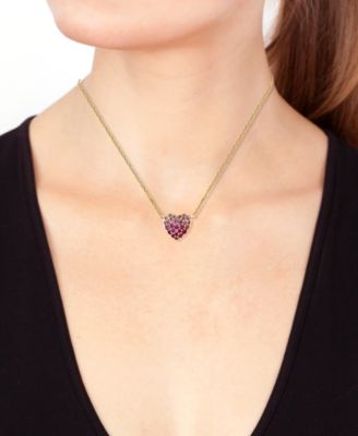 EFFY&reg; Pink Sapphire (1/3 ct. t.w.) & Ruby (3/8 ct. t.w.) Heart Ombr&eacute; Cluster Pendant Necklace in 14k Gold, 18" + 1" extender