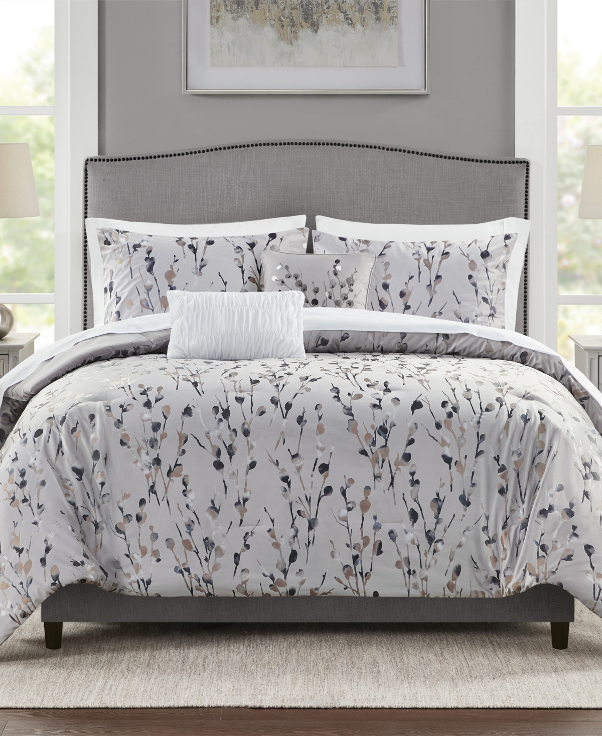 Shop Jla Home Bianca 9-pc. Comforter Set, Full In Grey