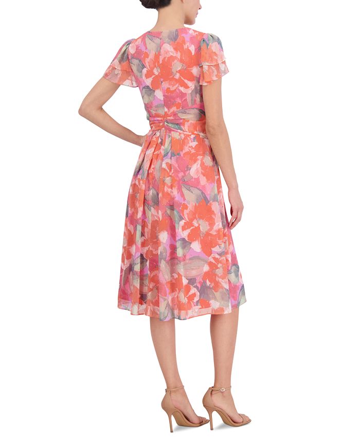 Jessica Howard Women's V-Neck Tiered-Flutter-Sleeve Midi Dress - Macy's