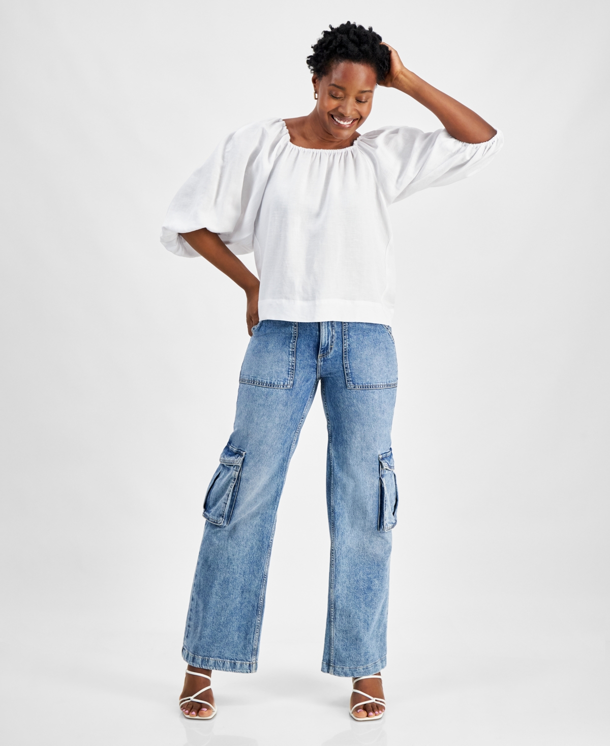 Shop On 34th Women's Balloon-sleeve Top, Created For Macy's In Bright White