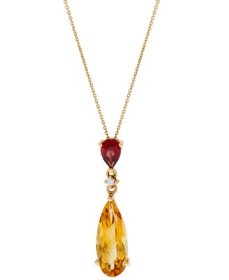 Macy's - 14k Gold Necklace, Citrine (2-1/2 ct. t.w.), Garnet (1/2 ct. t.w.) and Diamond Accent Pear Drop Pendant