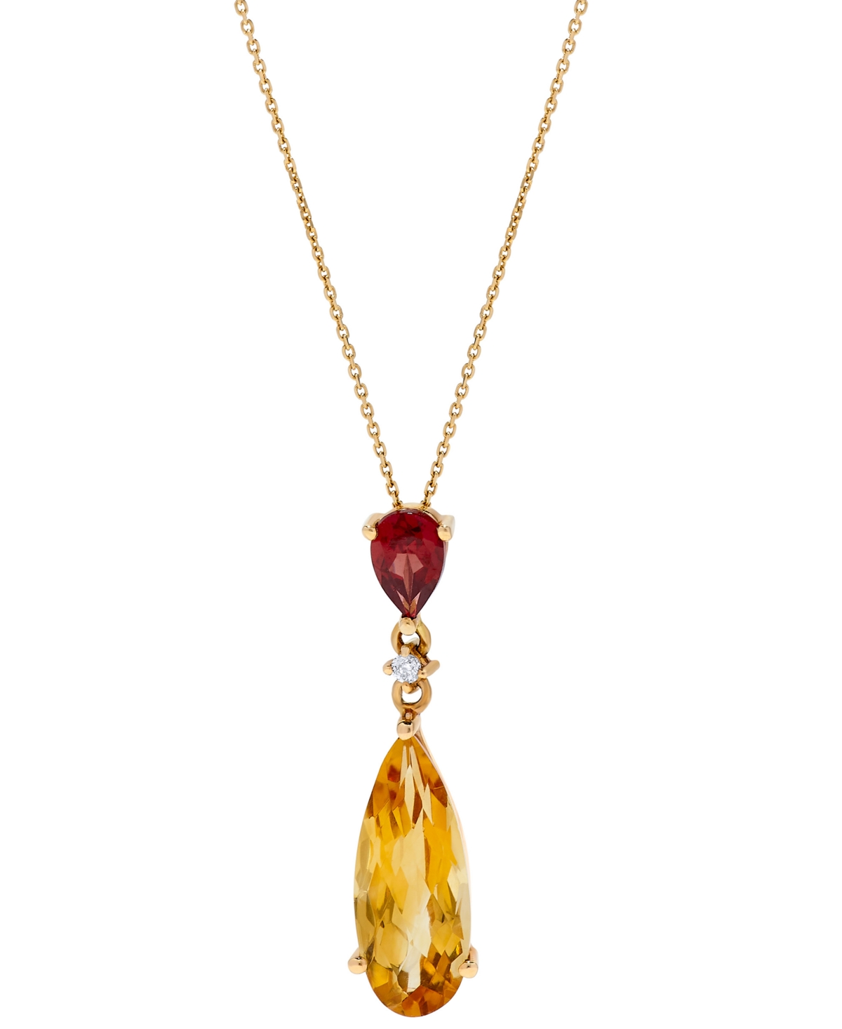 Macy's 14k Gold Necklace, Citrine (2-1/2 Ct. T.w.), Garnet (1/2 Ct. T.w.) And Diamond Accent Pear Drop Pend In Citrine