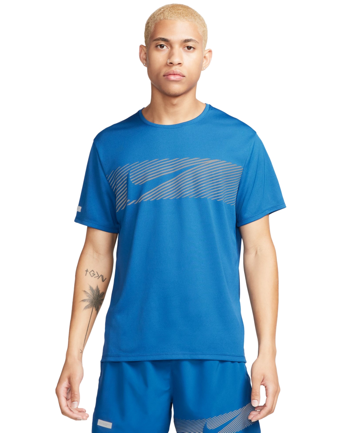 Shop Nike Men's Miller Flash Dri-fit Uv Running T-shirt In Court Blue,reflective Silv