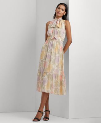Lauren Ralph Lauren - Women's Floral Crinkle Georgette Tie-Neck Dress