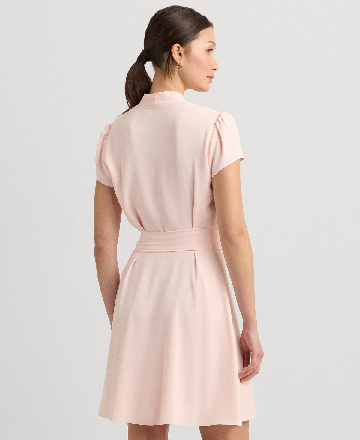 Shop Lauren Ralph Lauren Women's Belted Georgette Short-sleeve Dress In Pink Opal