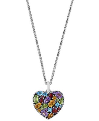 EFFY Collection - Multi-Gemstone Mixed Cut Heart 18" Pendant Necklace (6-5/8 ct. t.w.) in Sterling Silver
