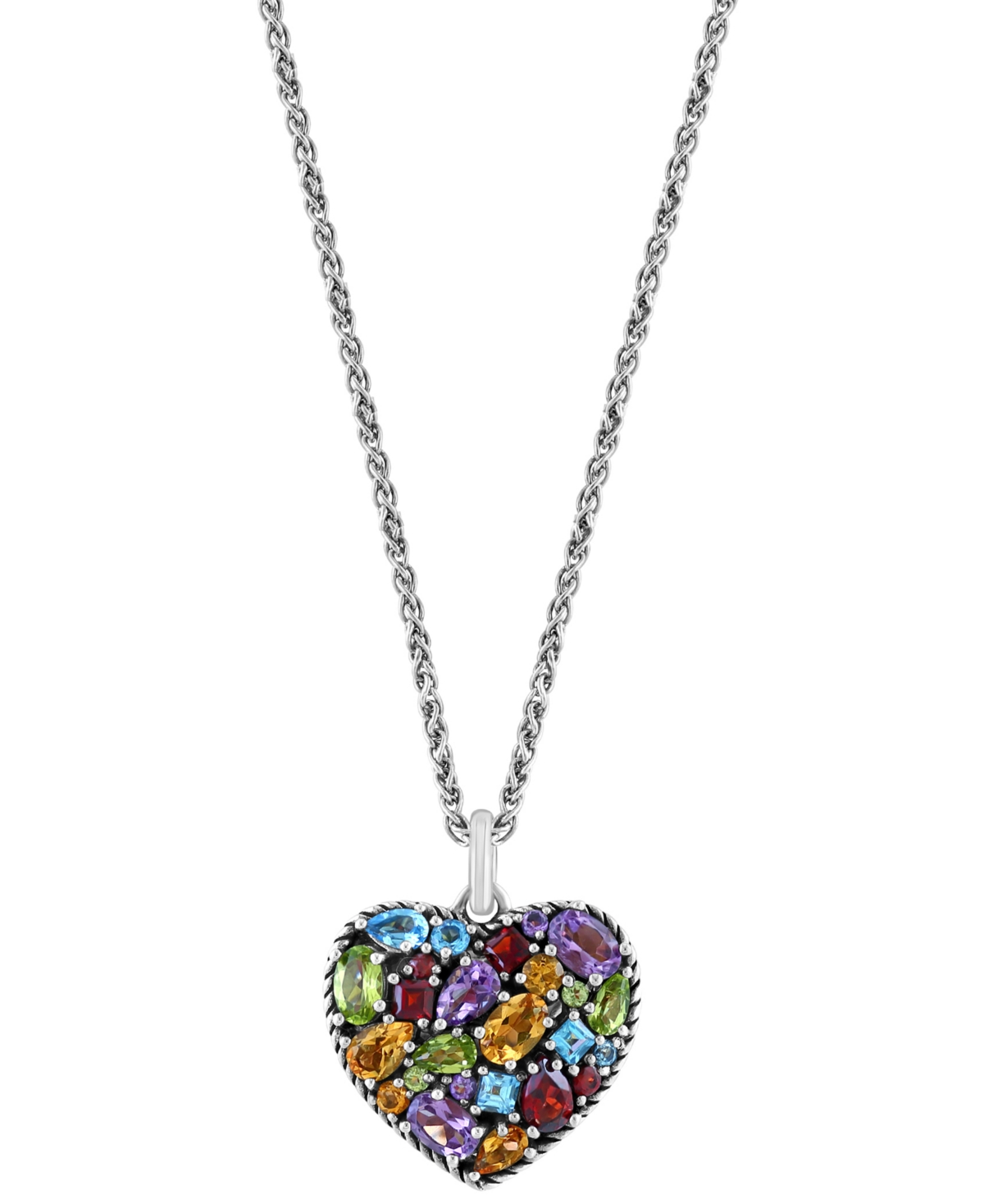 Shop Effy Collection Effy Multi-gemstone Mixed Cut Heart 18" Pendant Necklace (6-5/8 Ct. T.w.) In Sterling Silver