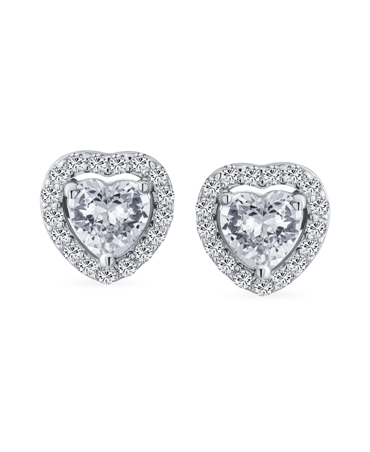 Bling Jewelry Cubic Zirconia Heart Shaped Stud Earrings Halo Bezel Set Cz For Women For Sterling Silver