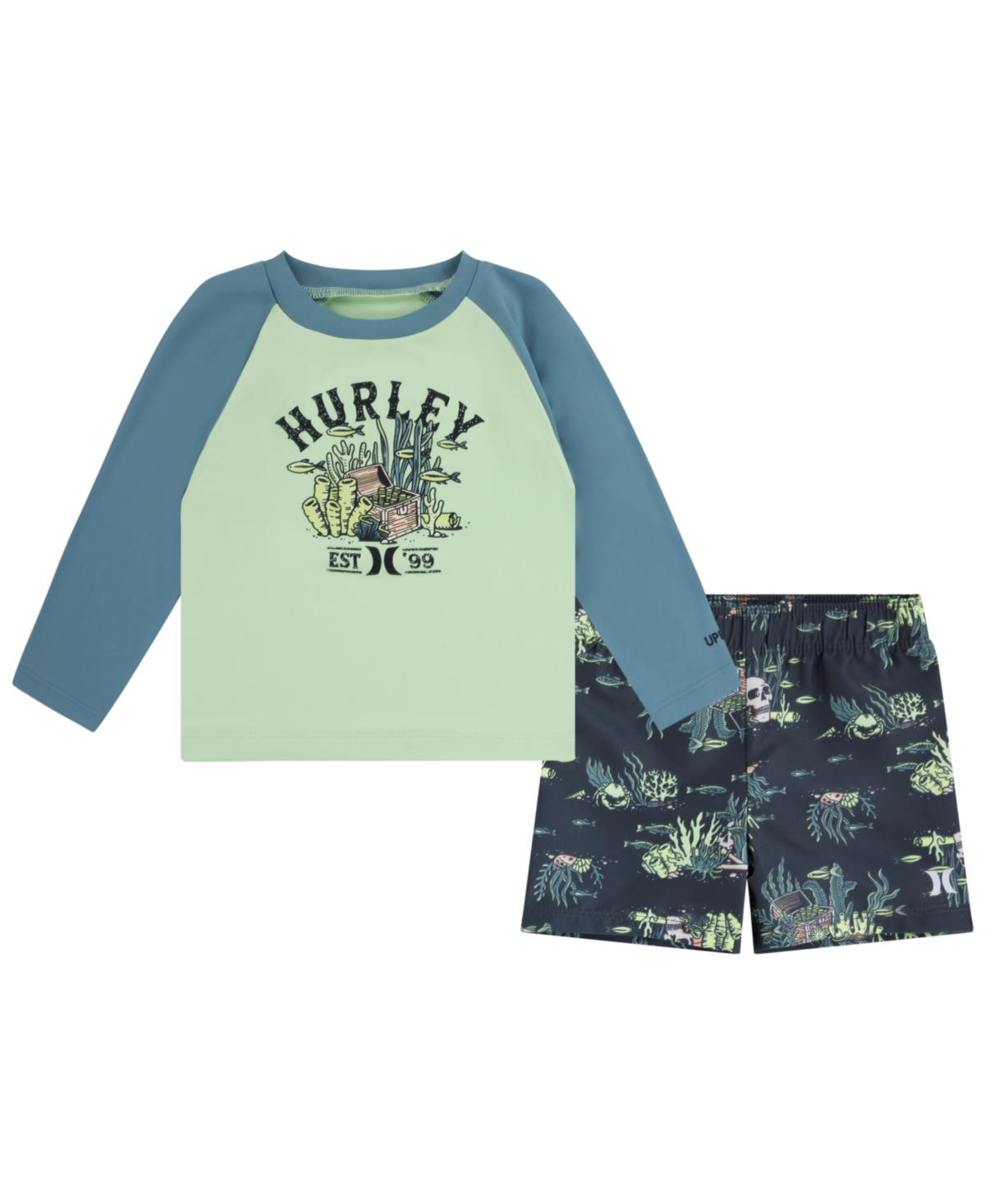 Hurley Kids' Toddler Boys Treasure Hunt Upf50+ Swim Set, 2 Piece In Artillary