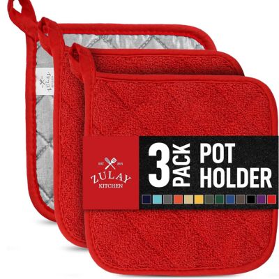 3-Pack Cotton Pot Holders for Kitchen - Heat Resistant, Machine Washable, & Comfortable Grip Oven Hot Pads
