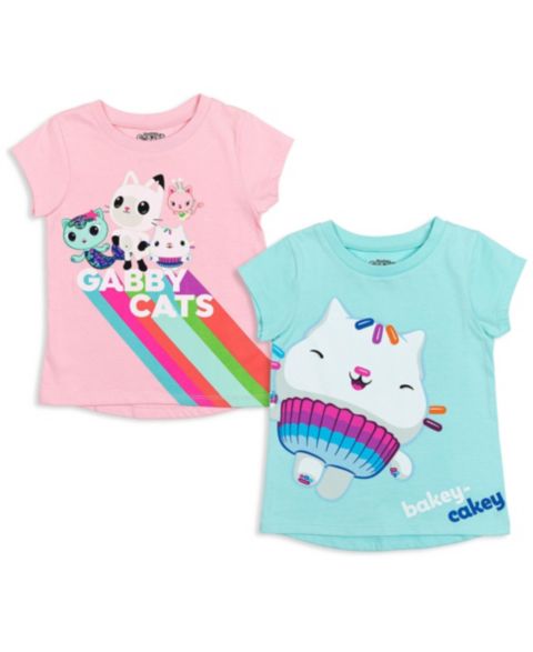 Футболки Gabby's Dollhouse 2-Pack Short Sleeve для девочек, цвет: Розовый аквамариновый