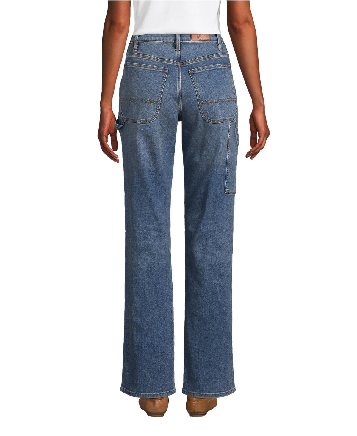 Lands' End Women's Recover High Rise Relaxed Straight Leg Utility Blue Jeans
