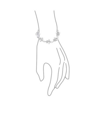 Multi Flowers CZ Leaf White Freshwater Cultured Pearl Bracelet 7 Inch