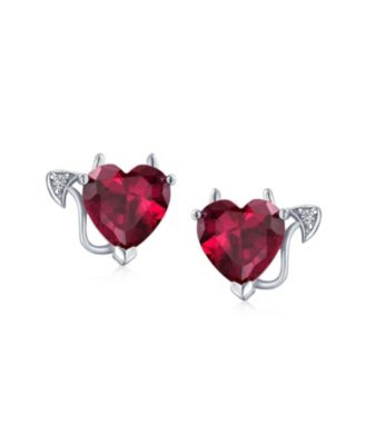 Promise Valentine Red CZ Devil Heart Shape Cubic Zirconia Stud Earrings Rose Gold Plated Sterling Silver