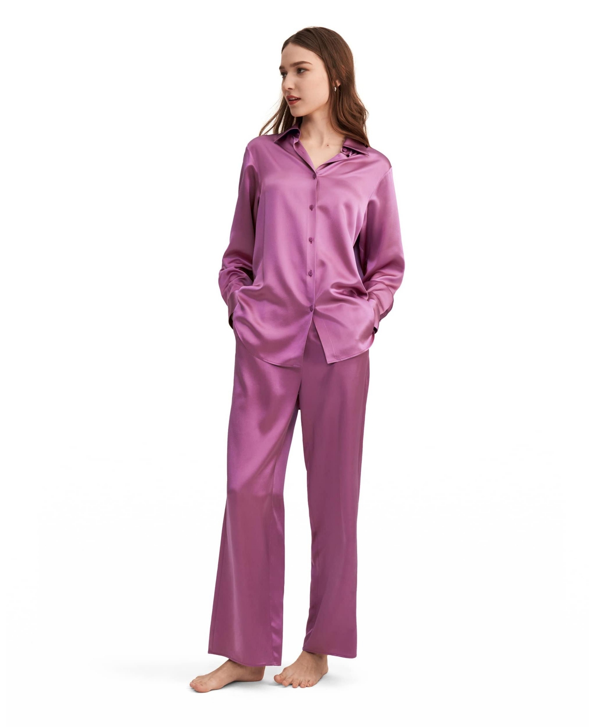 Women's Viola Over d Silk Pajama Set For Women - Violet