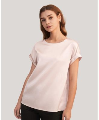 Women's Short Sleeves Round Neck Silk Tee