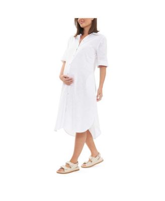 Molly Linen Button Through Shirt Dress White