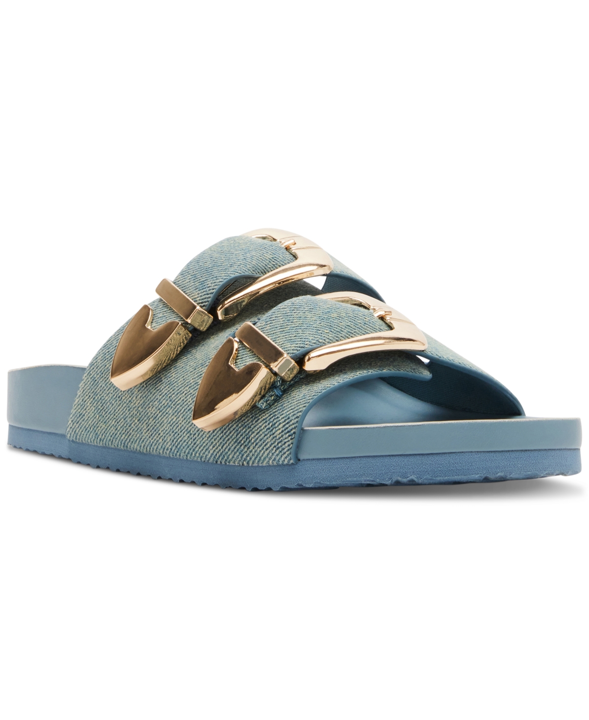 Shop Madden Girl Bandero Double-buckled Footbed Slide Sandals In Denim