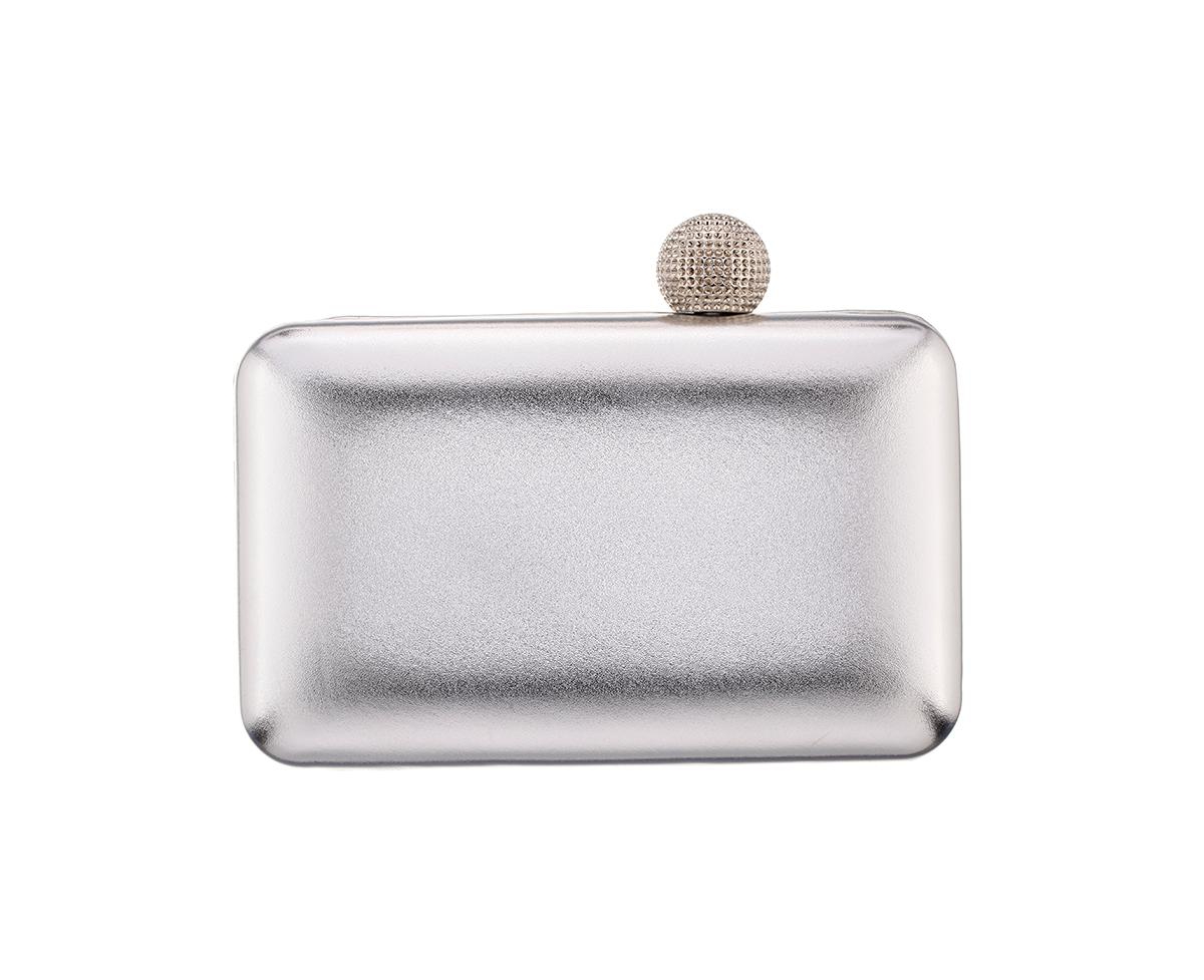 Shop Nina Metallic Minaudiere Handbag With Crystal Clasp In Silver