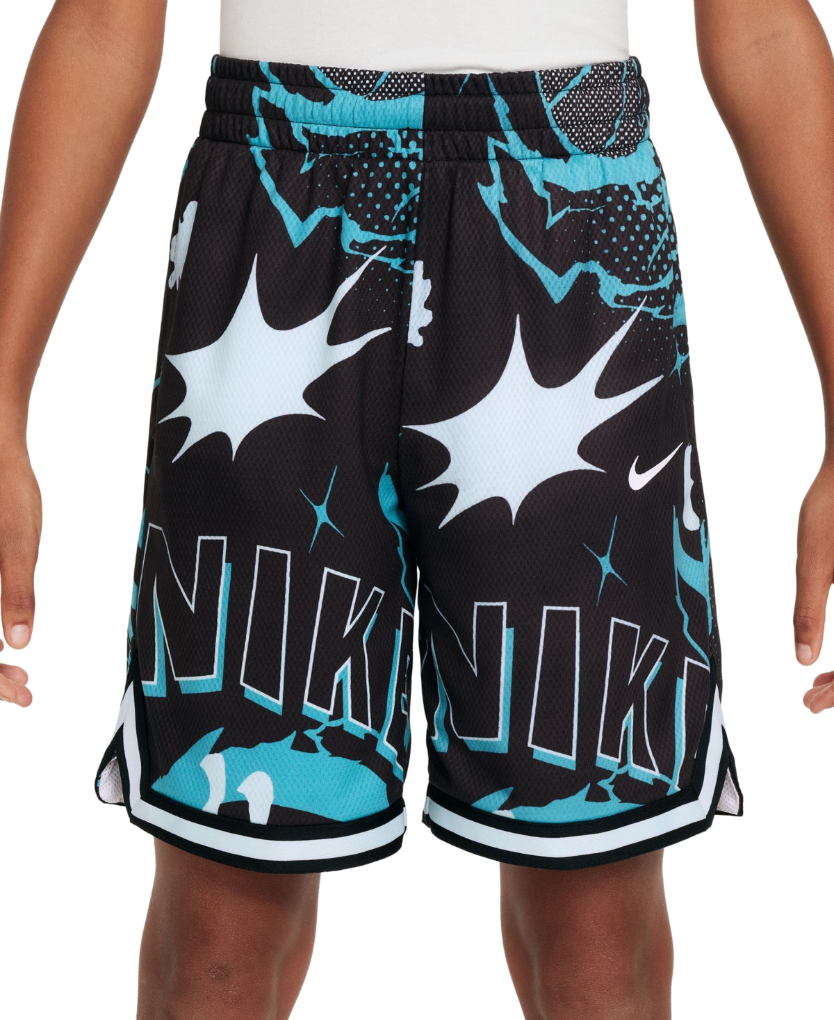 Shop Nike Big Boys Dri-fit Dna Classic-fit Printed Mesh Basketball Shorts In Black,dusty Cactus