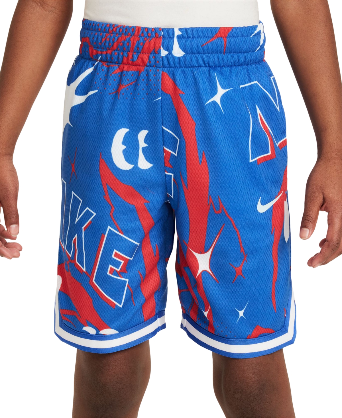 Shop Nike Big Boys Dri-fit Dna Classic-fit Printed Mesh Basketball Shorts In Game Royal,university Red