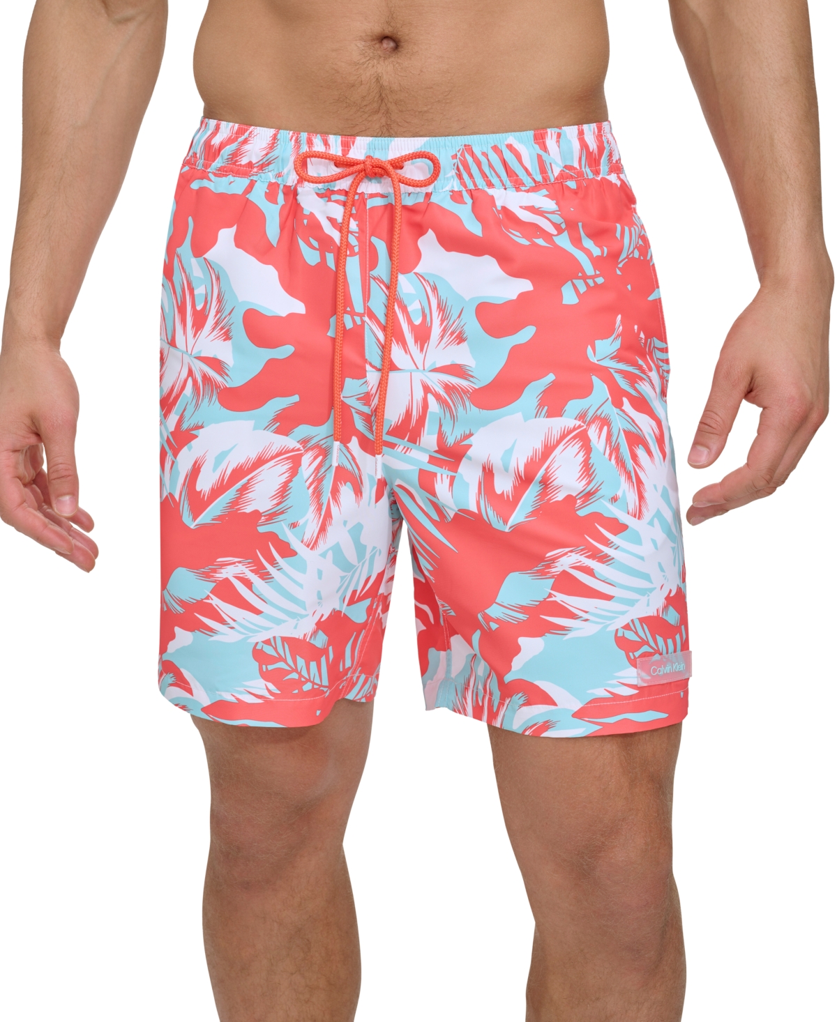 Shop Calvin Klein Men's Island Camo Printed 7" Swim Trunks In Hot Coral