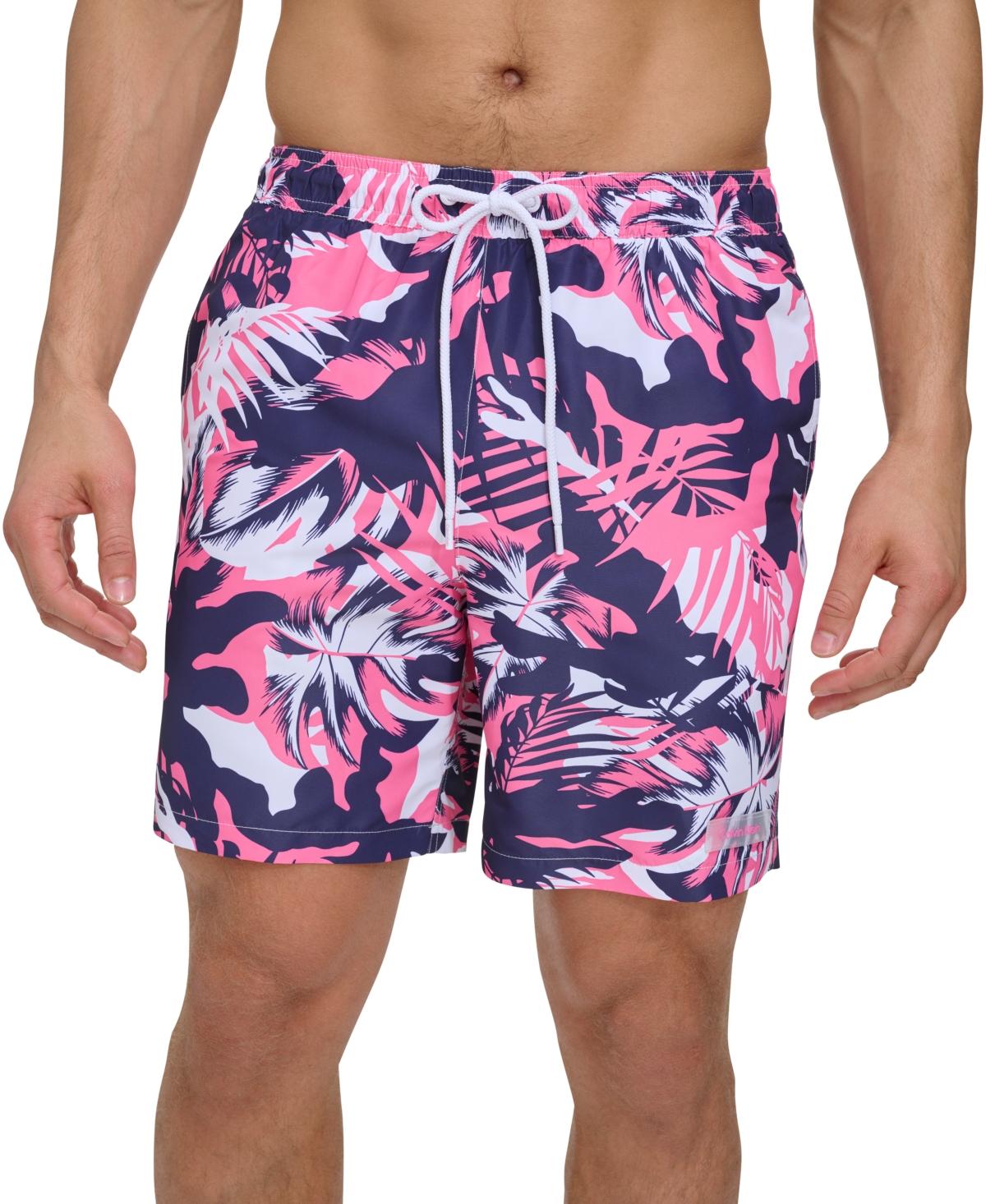 Shop Calvin Klein Men's Island Camo Printed 7" Swim Trunks In Pink