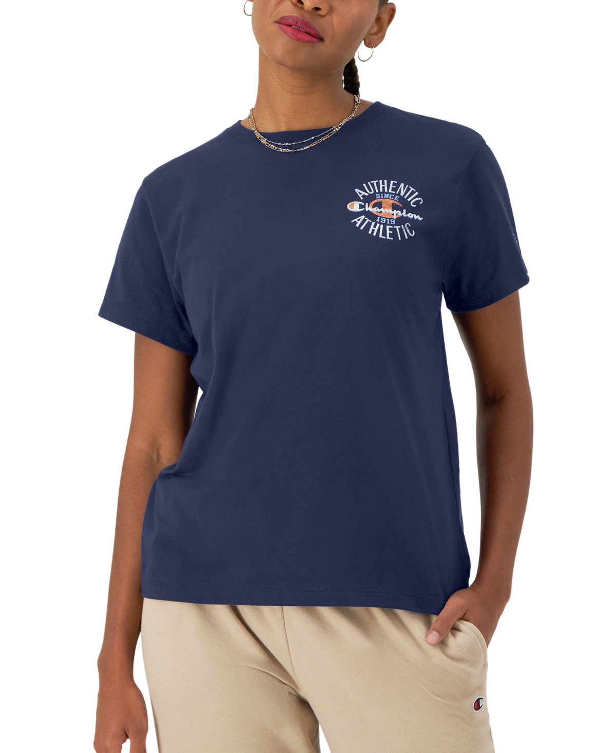 Champion Women's Crewneck Classic Graphic Short-sleeve T-shirt In Blown Glass Blue