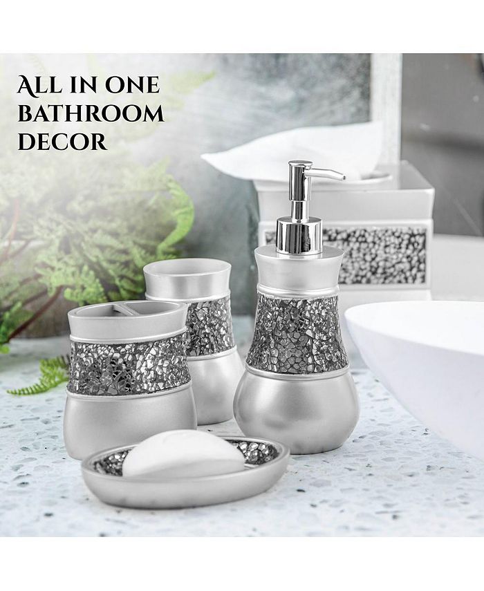 Creative Scents Crackled Glass Silver Bathroom Accessories Set Macy's