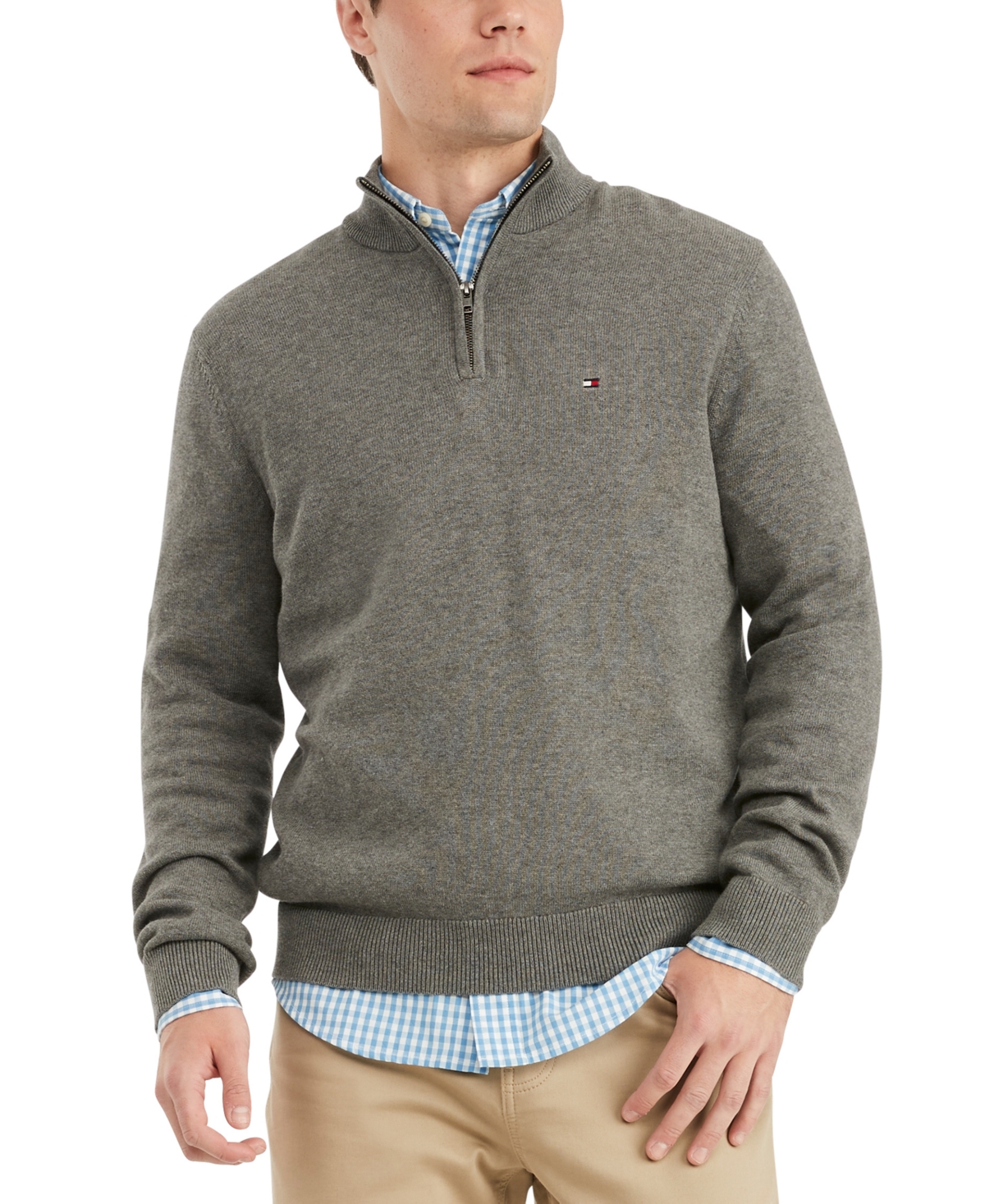 Shop Tommy Hilfiger Men's Big & Tall Quarter-zip Sweater In Grey Heather