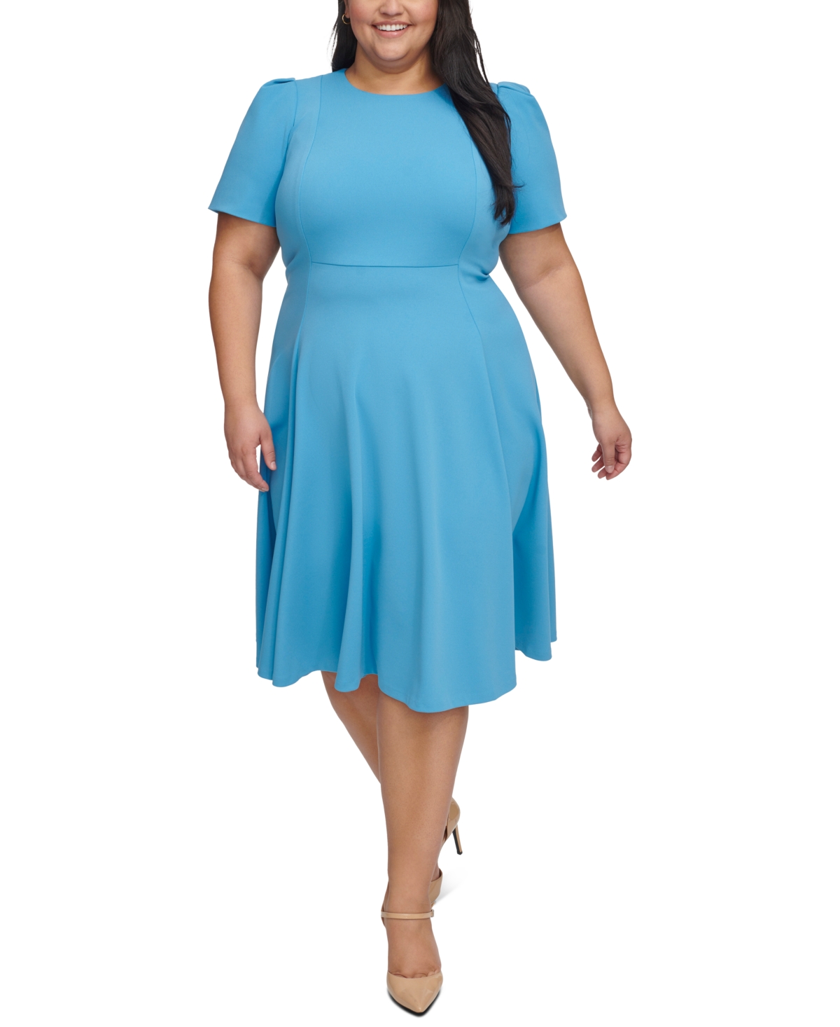Shop Calvin Klein Plus Size Short-sleeve Midi Dress In Steel Blue
