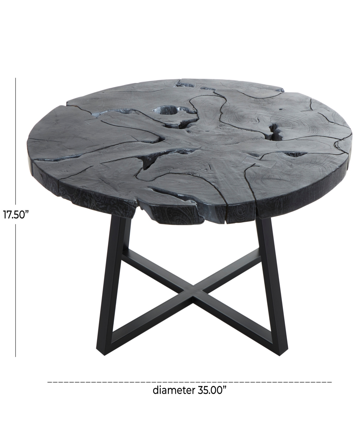 Shop Rosemary Lane 35" X 35" X 18" Teak Wood Geometric Handmade Live Edge Black Metal Base Coffee Table