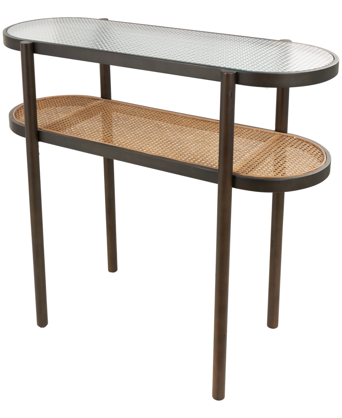 Rosemary Lane 44" X 18" X 32" Rattan Pressed Tempered Glass Top Console Table In Brown