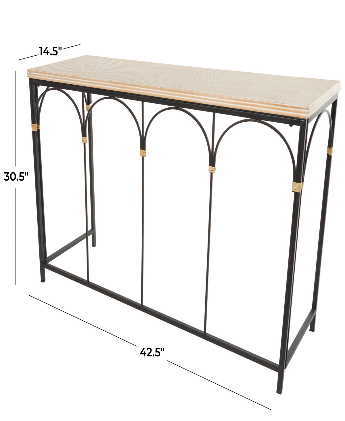 Rosemary Lane 43" X 15" X 31" Wooden Arched Wood Zig Zag Patterned Top And Rattan Accents Console Table In Black