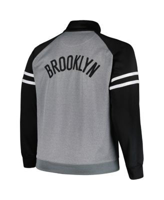 Men's Black, Heather Gray Brooklyn Nets Big and Tall Pieced Stripe Raglan Full-Zip Track Jacket