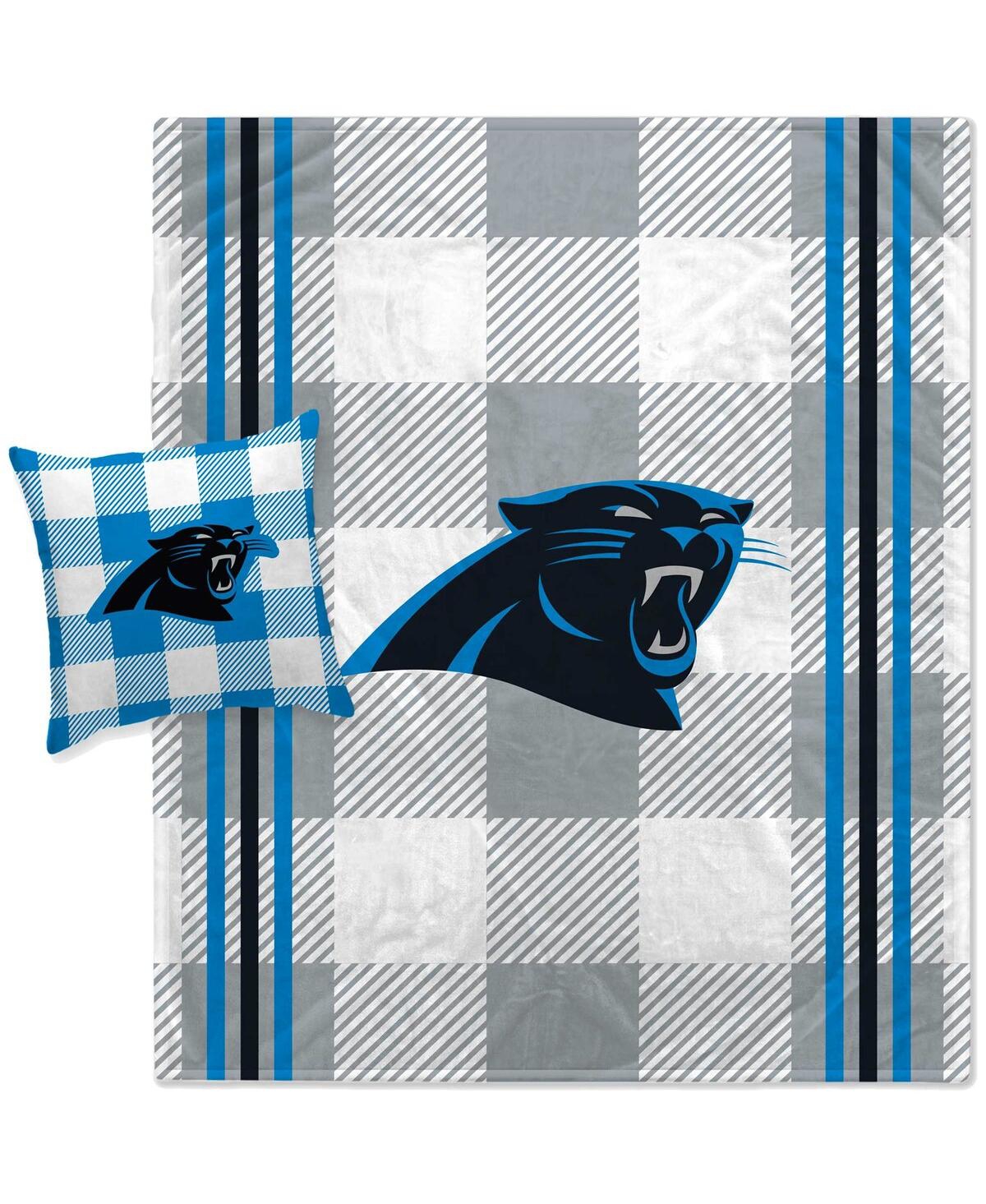 Pegasus Home Fashions Carolina Panthers Gray Plaid Stripes Blanket And Pillow Combo Set In Multi