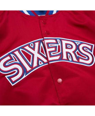 Men's Red Philadelphia 76ers Hardwood Classics Throwback Wordmark Raglan Full-Snap Jacket