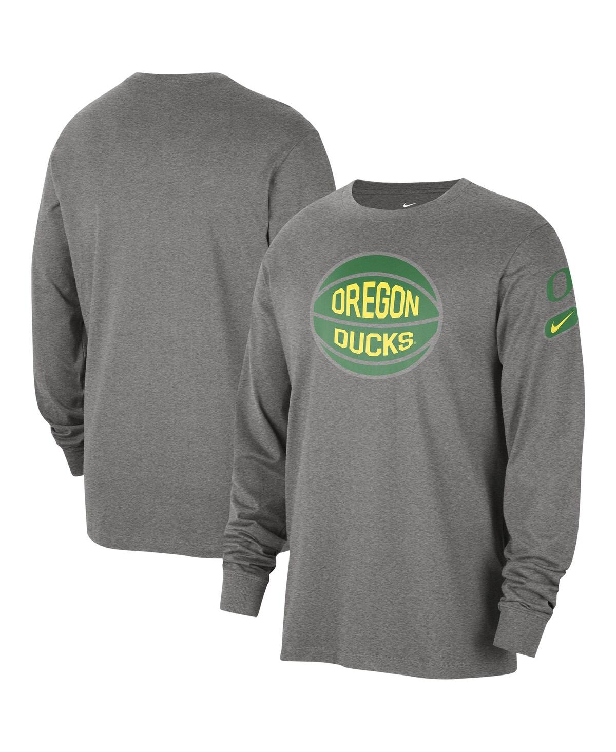Shop Nike Men's  Heather Gray Oregon Ducks Fast Break Long Sleeve T-shirt