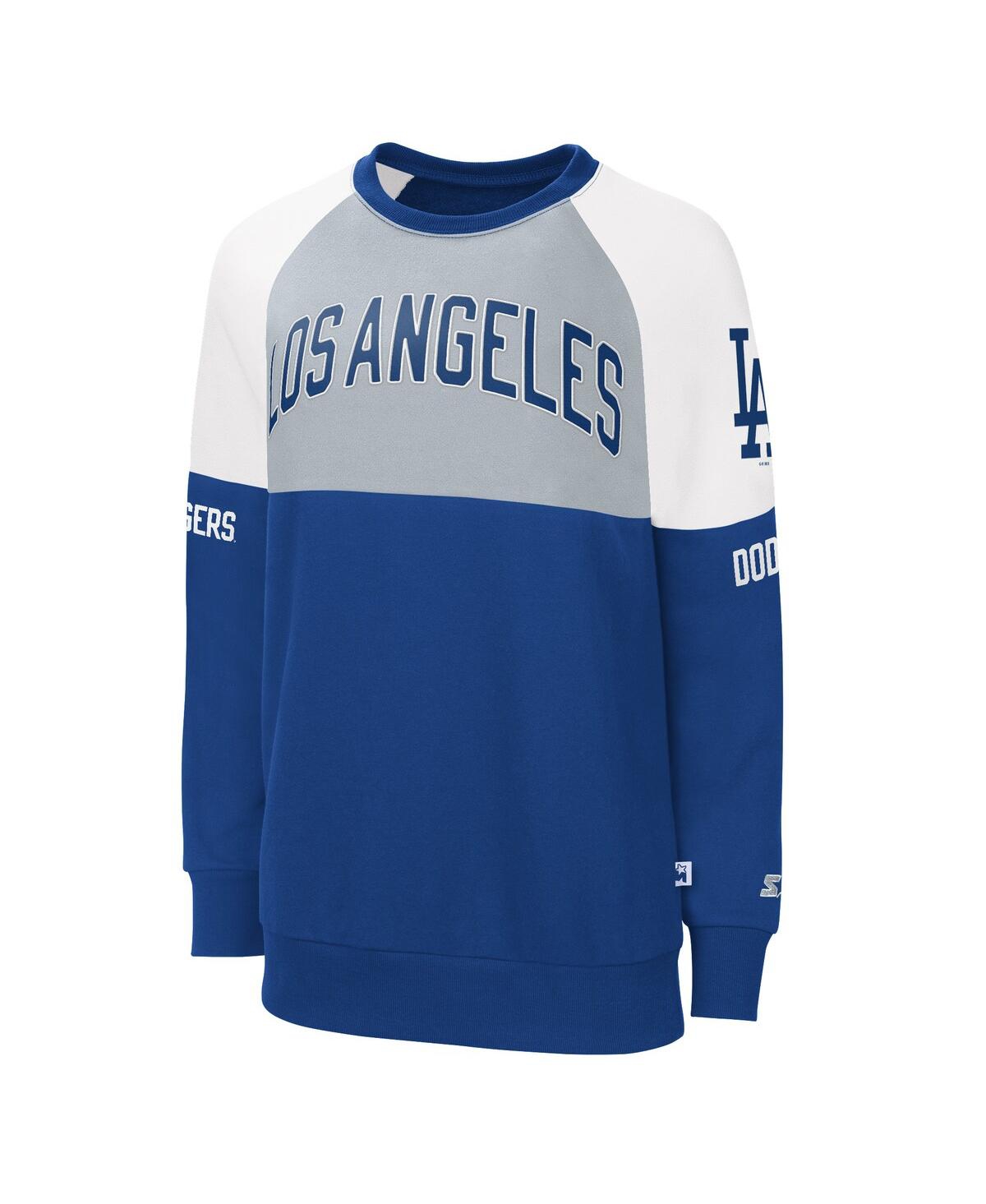 Starter Women's  Royal, Gray Los Angeles Dodgers Baseline Raglan Pullover Sweatshirt In Royal,gray